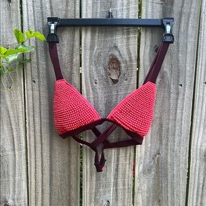 Aerie Stylish Red Beaded Women's Swim Suit Top XS